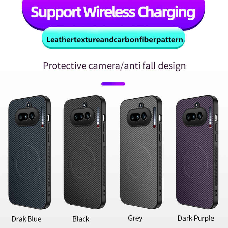 For Nothing Phone 4A Pro 4A Magnetic Holder PU Leather Skin Back Cover Wireless charging Cabon fiber Pattern Hard Plastic Case