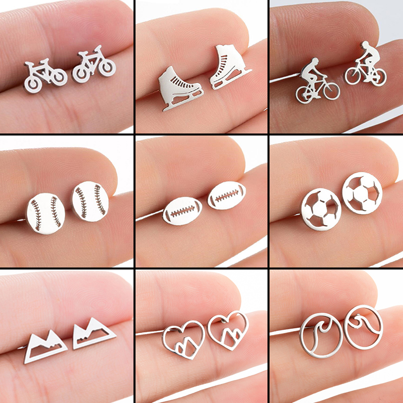 Casual Sport Stainless Steel Bicycle Mountain Peak Earrings Women Baseball Football Jewelry Sportsman Earring Accessories