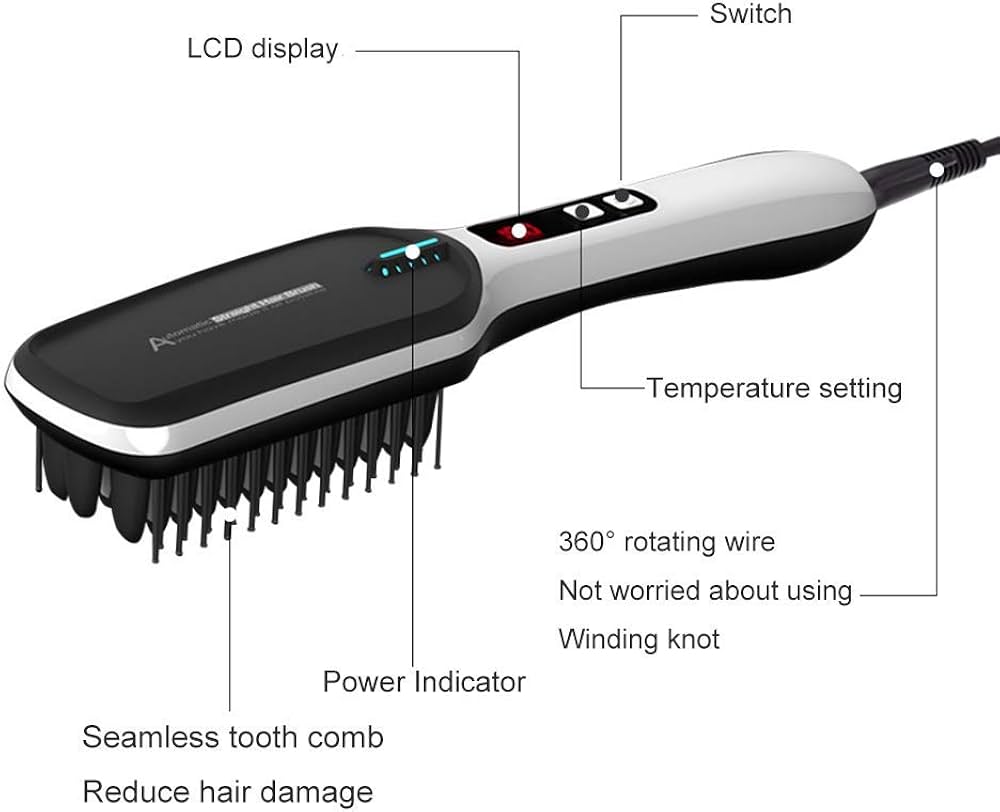 CF-186A Professional Hair Straightening Brush, Ceramic Ionic Hair Straightener Comb with Auto Temperature Lock and Auto-Off Function