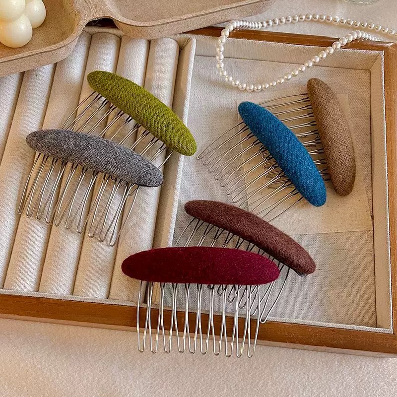 Retro-Style Felt Oval Metal Comb - For Creating Voluminous High Hairstyles, Women'S Hair Accessory