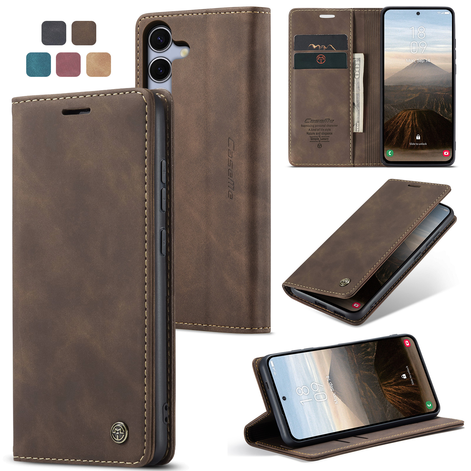 Luxury Retro Case for S25 Multiple Card Slots Stand Function Phone Cover for S25Edge S25FE S24+ Leather Wallet