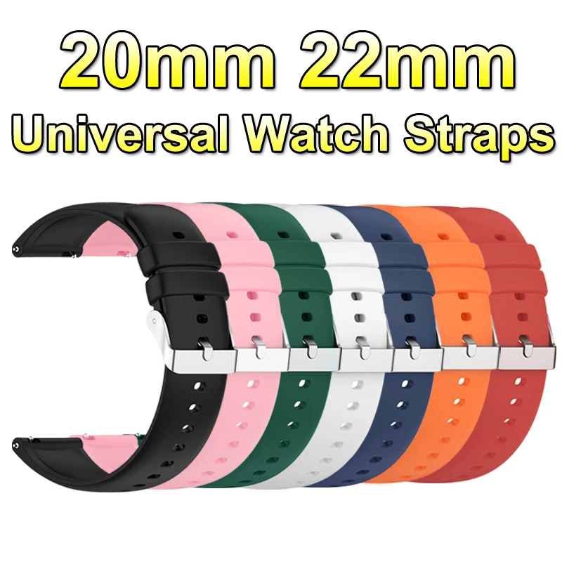 Universal Watch Straps 22mm 20mm Quick Release Silicone Band Soft Wristband for Smartwatch