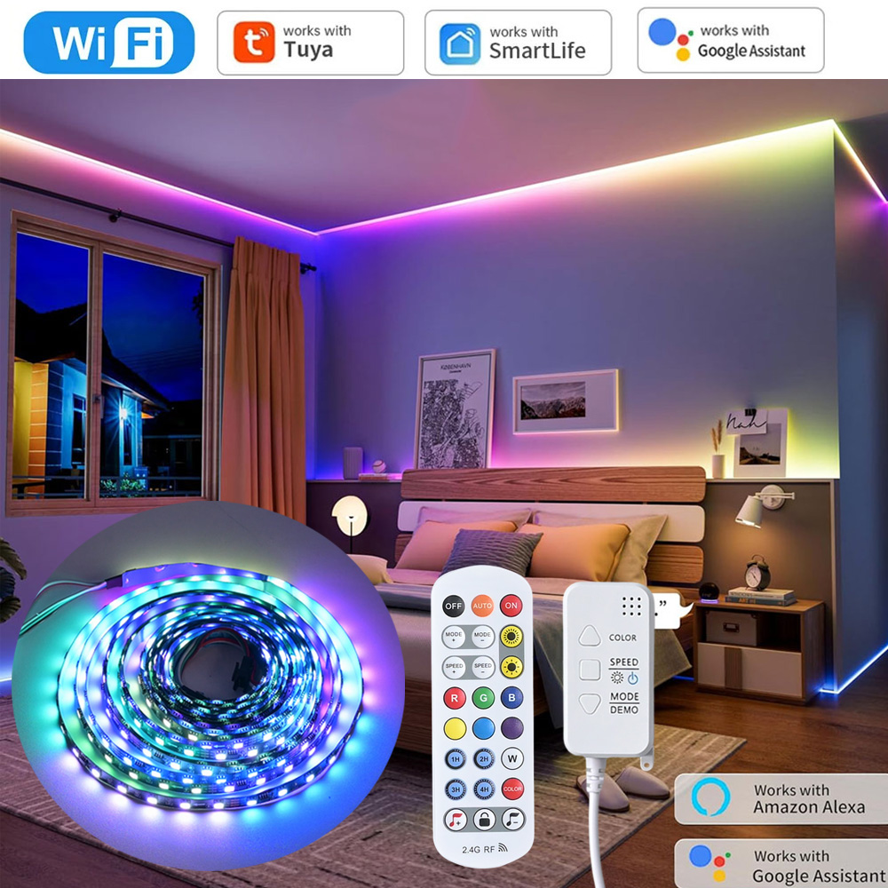 Tuya WiFi RGBIC Led Strip 24V 5m 10m WS2811 Dynamic Music Sync Dream Color Room Party Light Decor Fr Alexa Home Assistant