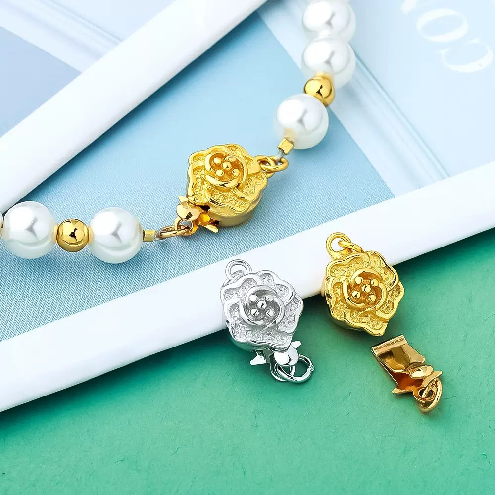 High Quality High Color Preserved Rose Pattern Insertion Plated 925 Silver Gold Rose Gold Jewelry Making Connection Buckle