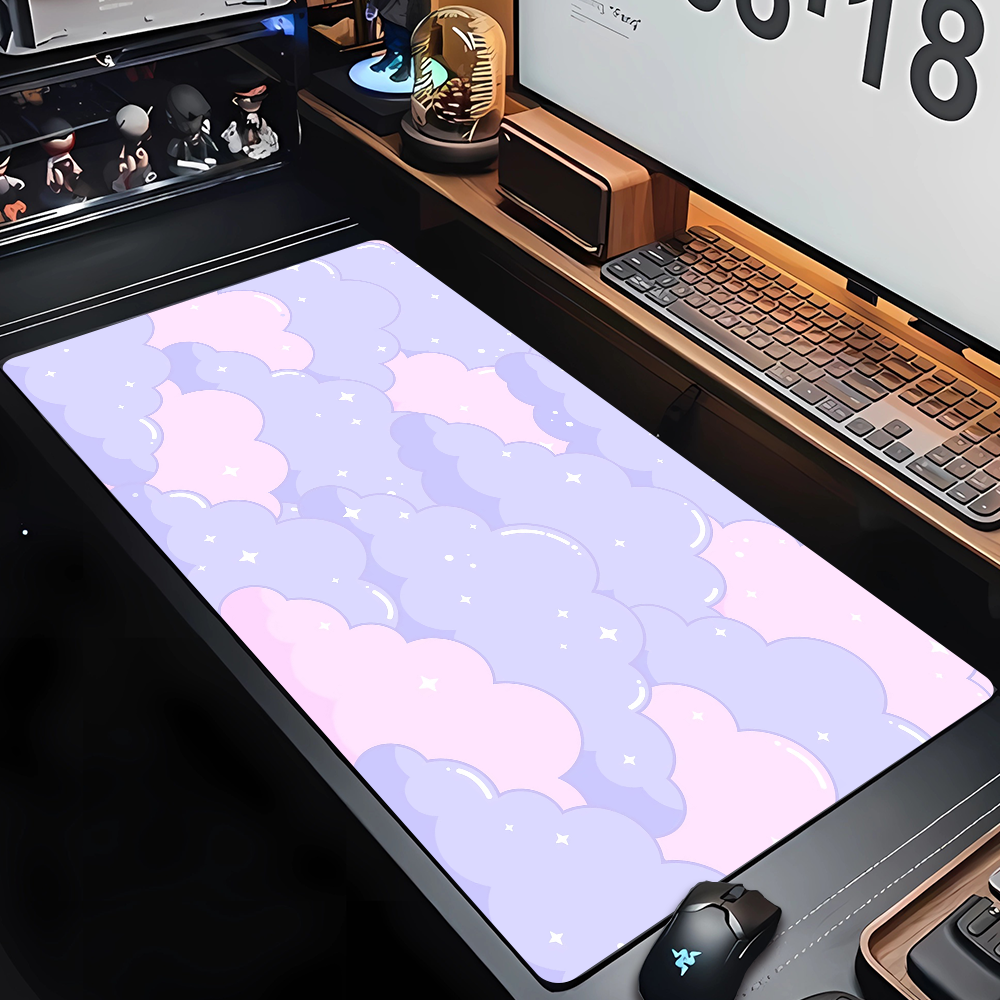Large Size Pink Mousepad Pastel Clouds Desk Mat Kawaii Cartoon Mouse Pad Table Mat Extended Gaming Lock Edge Keyboard Mat