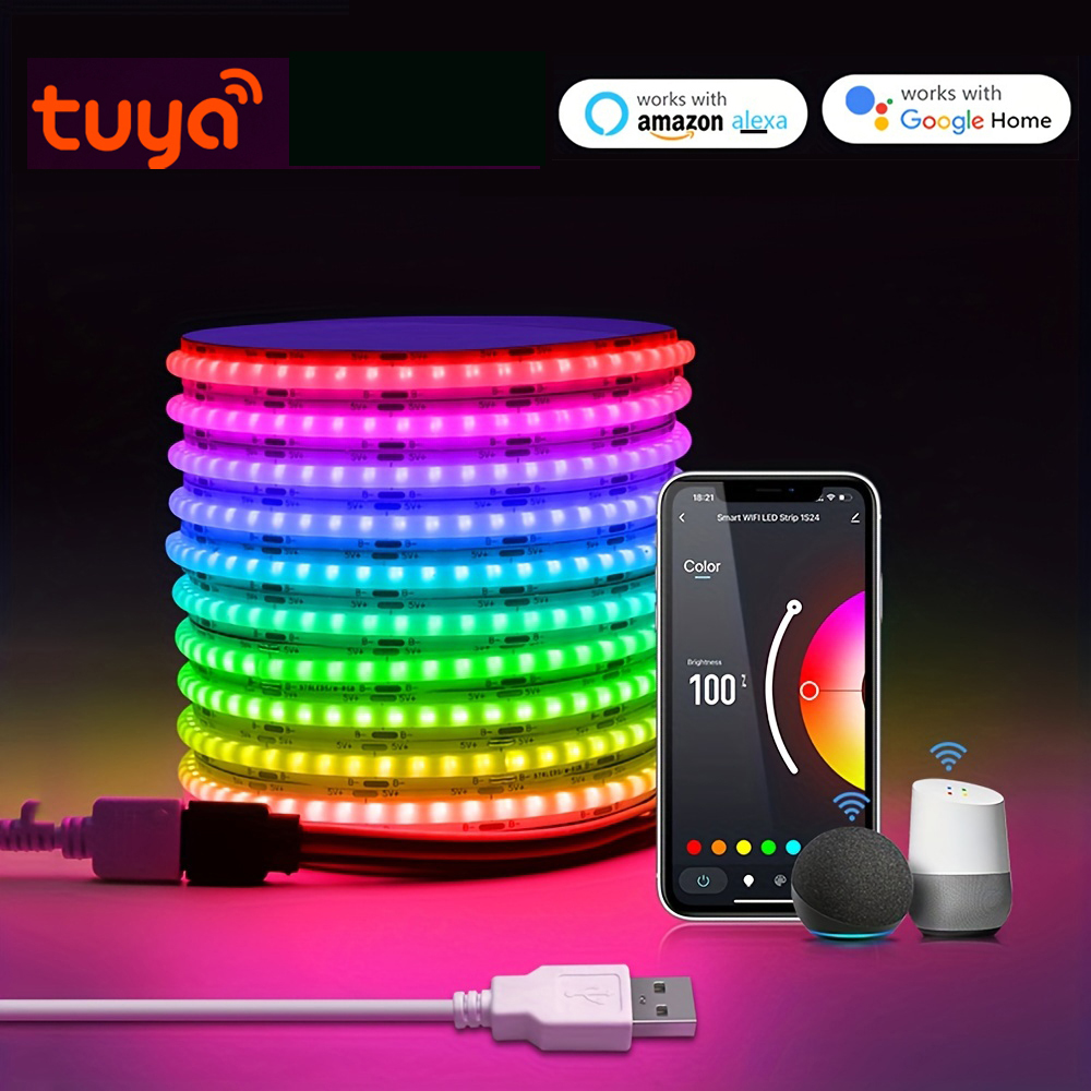 Smart RGB WIFI COB LED Strip 1m 2m 5m Tuya APP Alexa Control TV BackLight Room Decoration LED Tape Diode Flexible Ribbon 5V USB