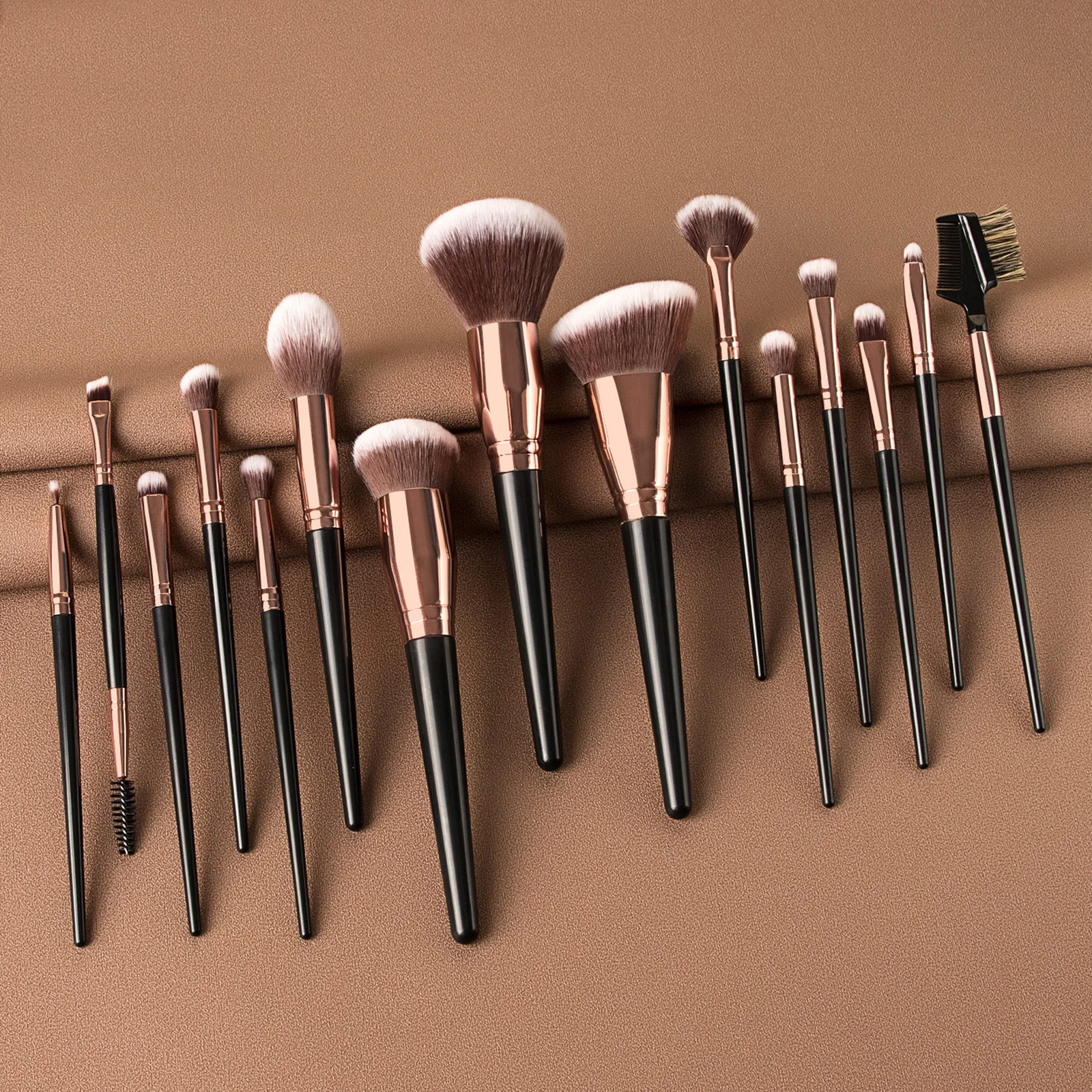 10/15pcs Black Makeup Brush Sets Professional Natural Fiber Hair Brush Foundation Kakubi Contour Eyeshadow Blending Beauty Tool