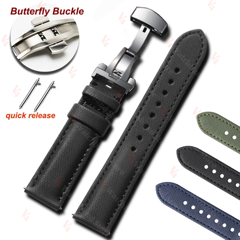 Denim Sailcloth Watchband Leather Watch Strap 18mm 20mm 22mm for for Band Butterfly Buckle for Men Women Sport Belts