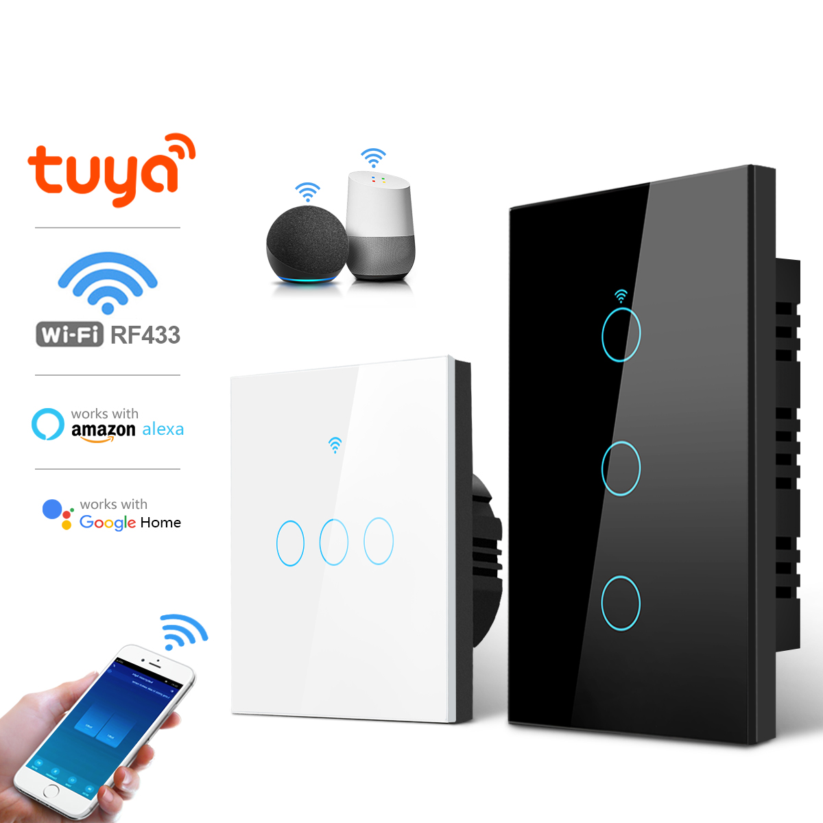 EU WiFi Smart Light Switches Touch Switch RF433 No Neutral Wire Smart Home Life Work With Tuya Control Support Alexa Home