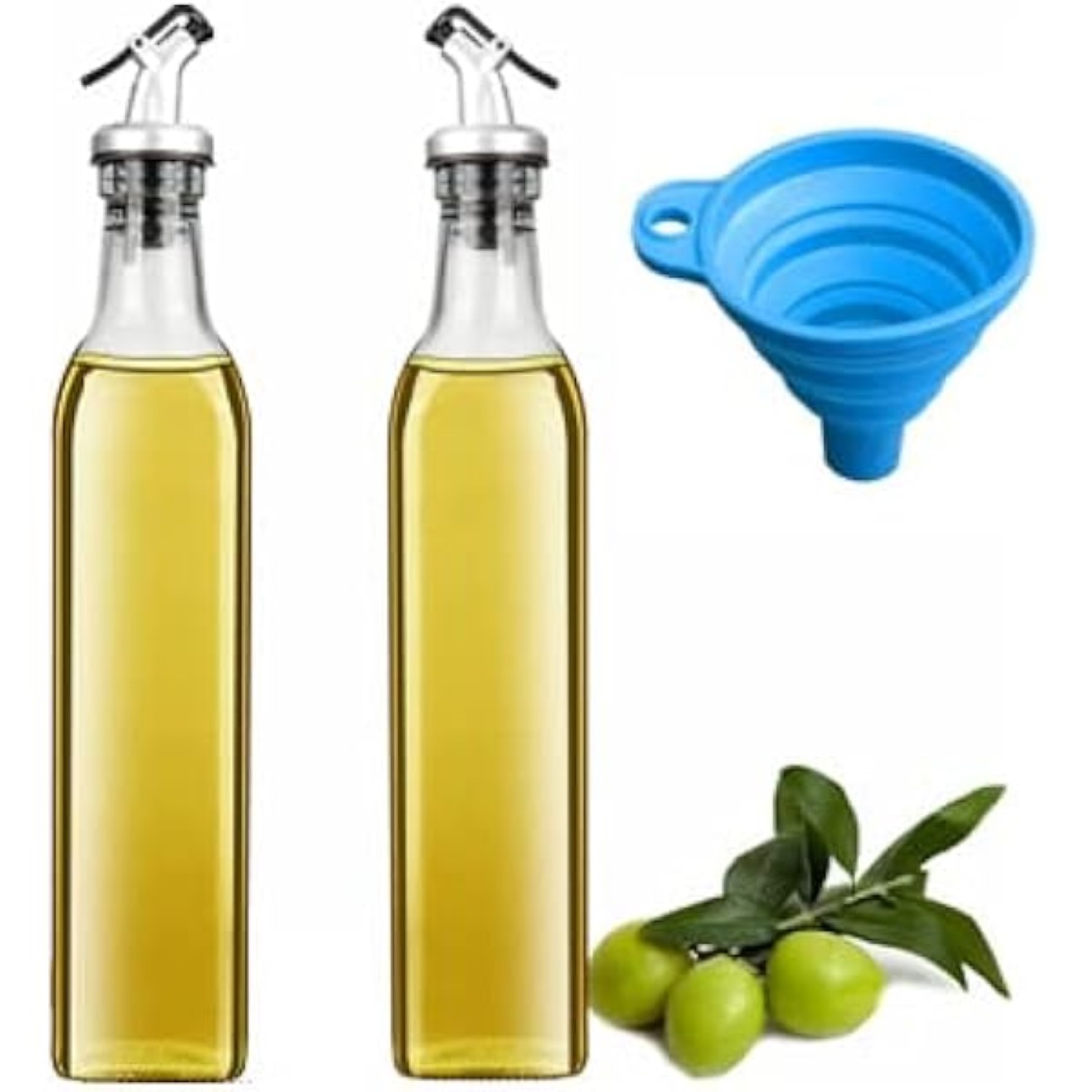 Nepliving 500ml Glass Oil Bottle and Crude Stainless Steel Oil Pot Soy Sauce Wine Vinegar Bottle Spice Jar