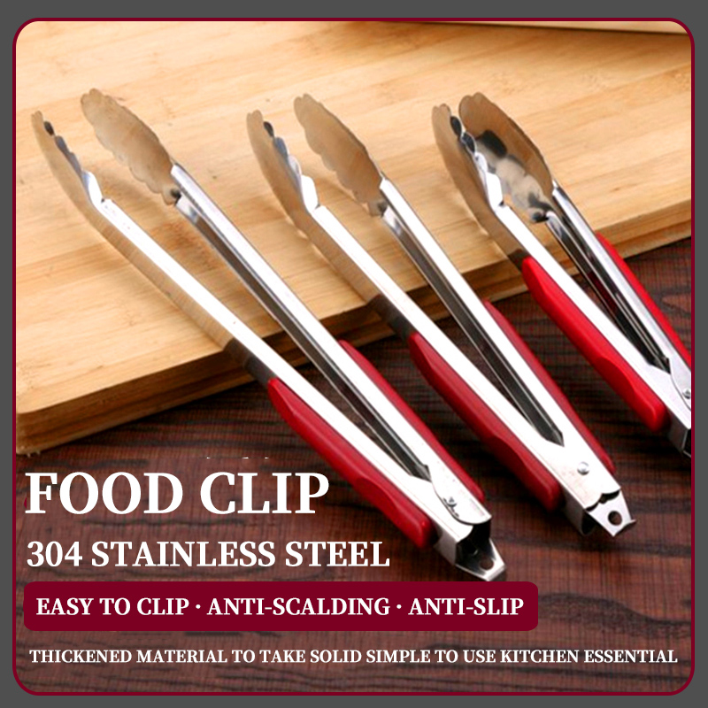 304 Stainless Steel Food Clip Household Bread Food Clip Kitchen Clip Anti-scalding Vegetable Barbecue Barbecue Steak Silicone