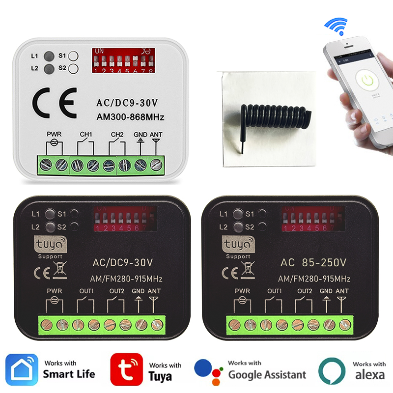 Universal RX-MULTI Tuya WiFi Smart Switch Garage Door Gate Remote Control Receiver 300-868MHz 315MHz 433MHz 868MHz 9-30V 85-250V