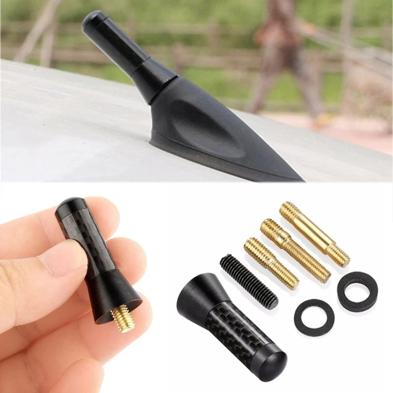 Carbon Fiber Car Antenna 3.5/8/12cm Aluminum AM FM Radio Antenna Replacement Universal Screw-On Decorative Antenna