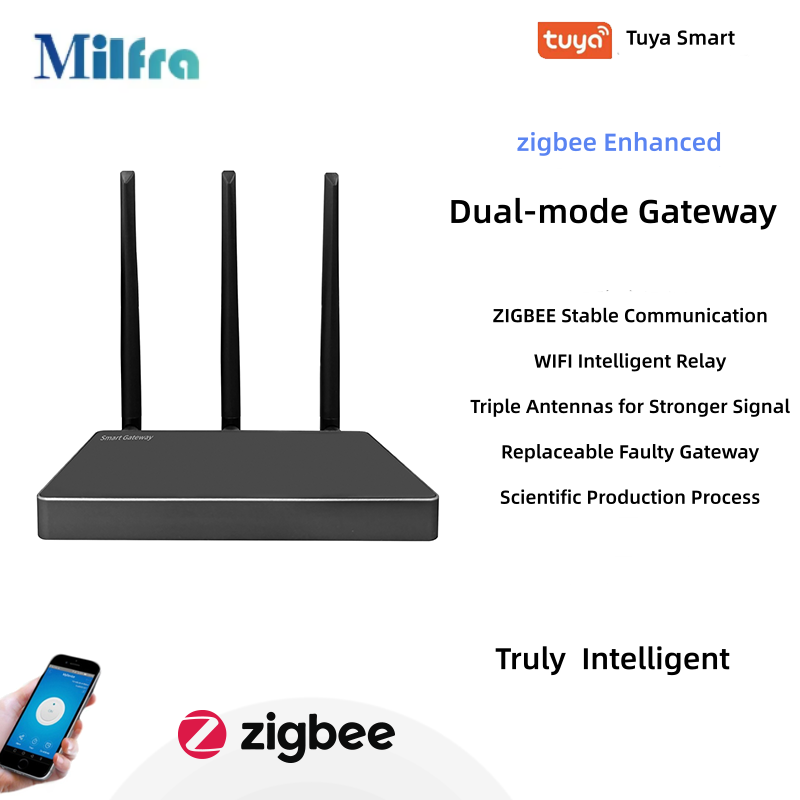 Milfra Tuya Zigbee 3.0 Hub Dual Gateway With Enhanced Strong Signal Bridge Wired Repeater Mesh Hub Works with Alexa