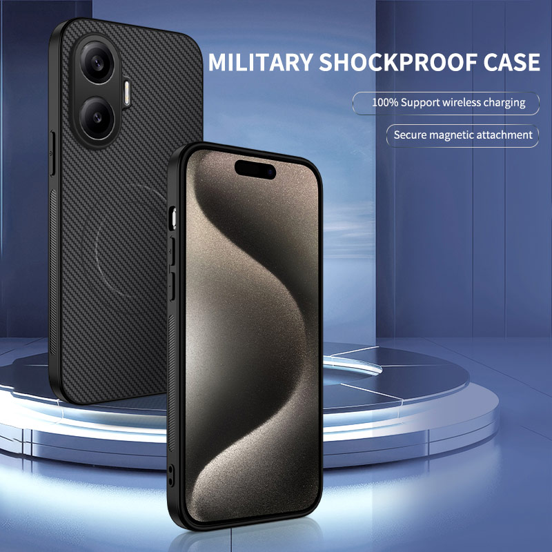 Business Carbon Fiber Soft TPU for Magsafe Case for POCO M8 M7 X7 X6 F8 F7 Ultra F6 F5 Pro C75 C71 C61 Shockproof Cover