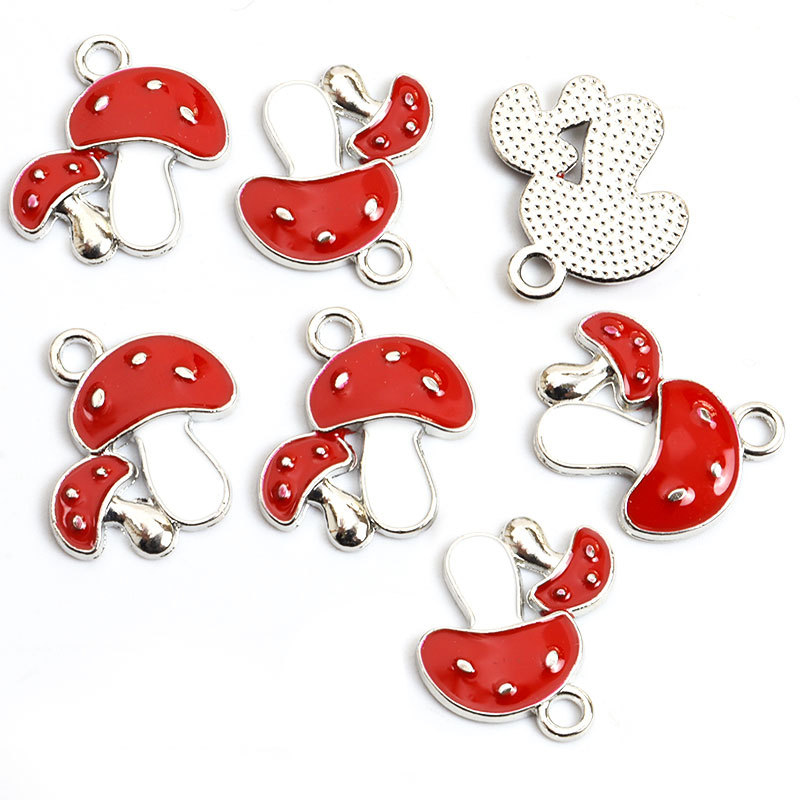 6/7Pieces Red large and small mushrooms DIYKorean-style jewelry oil-drip alloy pendants, earrings, keychains, and pendant access