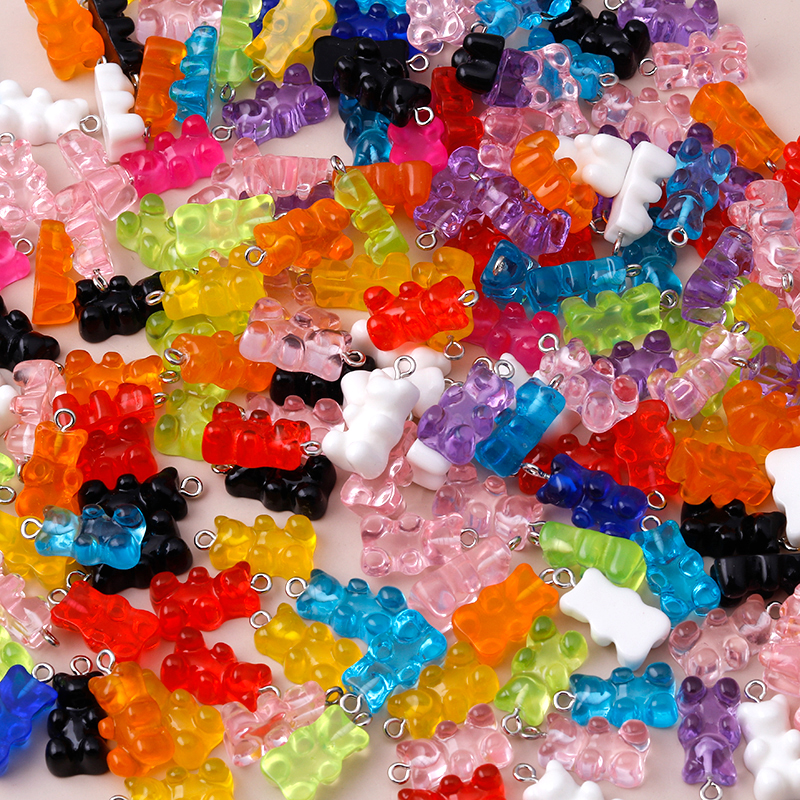 10pcs Lovely Candy Color Gummy Mini Bear Charms for Making Cute Earrings Pendant Necklace DIY Creative Jewelry Finding