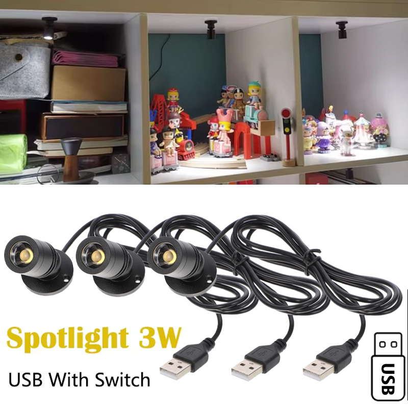 LED USB 5V 3W LED Spot Light Surface Mounted Cabinet Showcase Counter Jewelry Lamp Rotatable Angle Ceiling Mini Spotlight