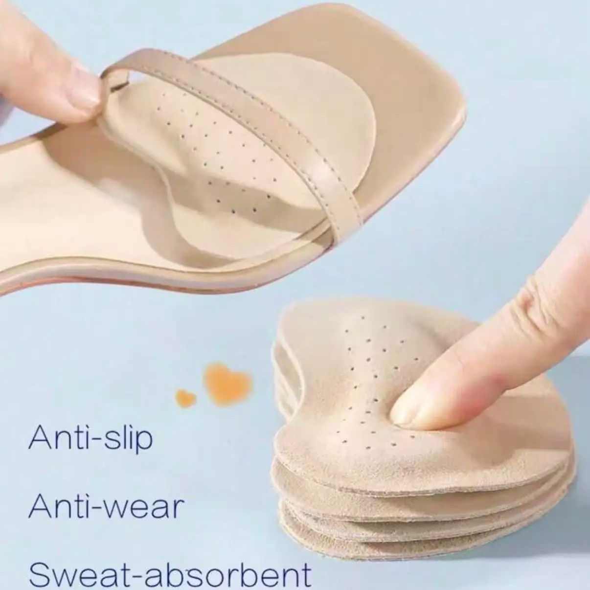 1 Pair of Leather Forefoot Pads for High Heels, Soft Shock-Absorbing, Sweat-Absorbing, and Anti-Slip Pads, Suitable for Summer Women's Sandals, Self-Adhesive Invisible Anti-Slip Forefoot Insoles