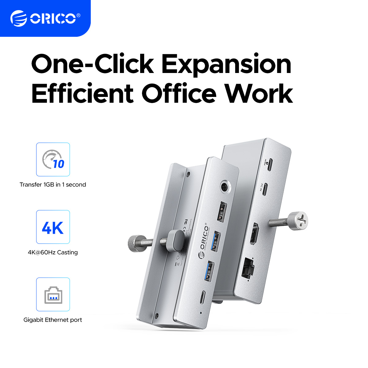 ORICO Clip-Type USB HUB 8-in-1 Type-C to 4K60Hz HDMI-com SD&TF 10Gbps USB3.0 PD100W 3.5mm for MacBook Splitter Docking Station