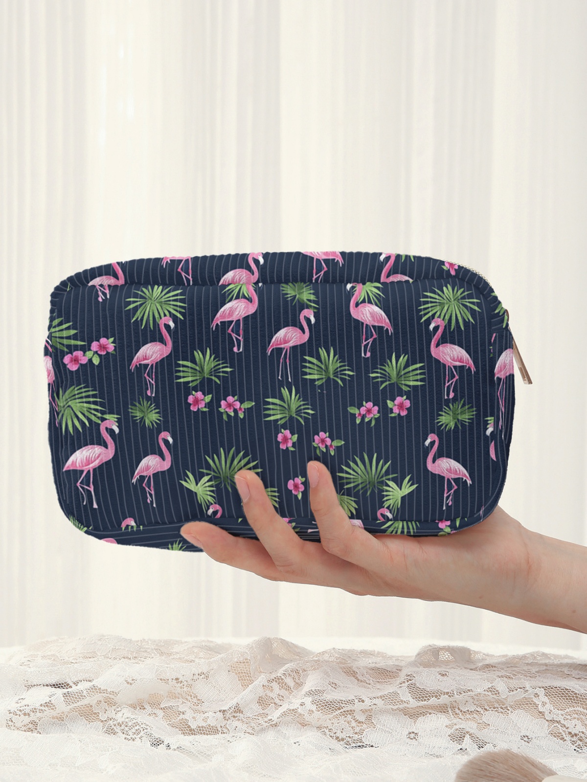 Tropical vacation hot bird full print pattern makeup bag, large capacity travel toiletries bag, women's makeup storage bag