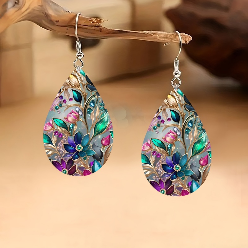 1 pair of teardrop gemstone floral acrylic earrings-elegant and exquisite design, ideal for daily wear, parties and Valentine's