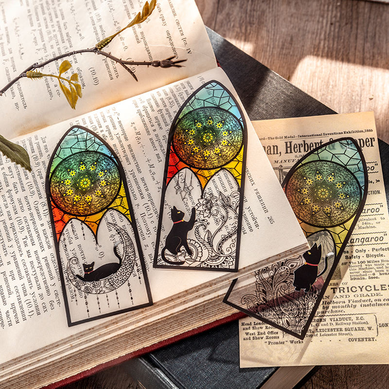 6 Pcs/Set Cute black cat daily series Bookmark PVC Matte Reading Book mark Retro Book Page Marker Stationery Supplies