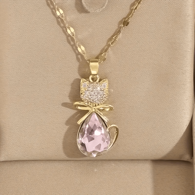 Fashionable and Cute Cat Water Drop Pendant Necklace Gives Women A Sense of Luxury and Niche Design