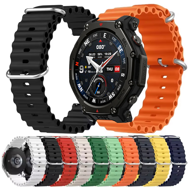20mm 22mm Silicone Ocean Strap For Amazfit T-Rex 3 Pro 48mm/44mm Bracelet For Amazfit Helio/Bip 6 5 3/Balance 2/GTR/GTS 4 3 Band