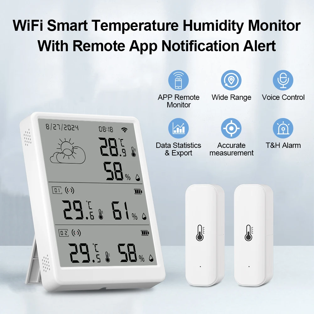Tuya WIFI Temperature Humidity Weather Station Wireless Digital Indoor/Outdoor Forecast with 2 Sensors Hygrometer