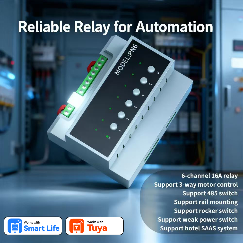 Zigbee or Wifi 6-CH Power Controller 6-Way Relay Switch Circuit Breaker for Tuya Smart APP Remote Control Energy Space Saving