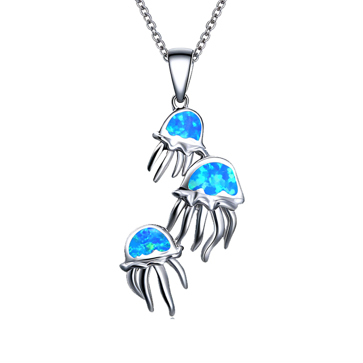 Vibrant Blue Opal Manta Ray Pendant Necklace,White K Plated Sea Creature Jewelry,Iridescent Statement Gift for Ocean Lover