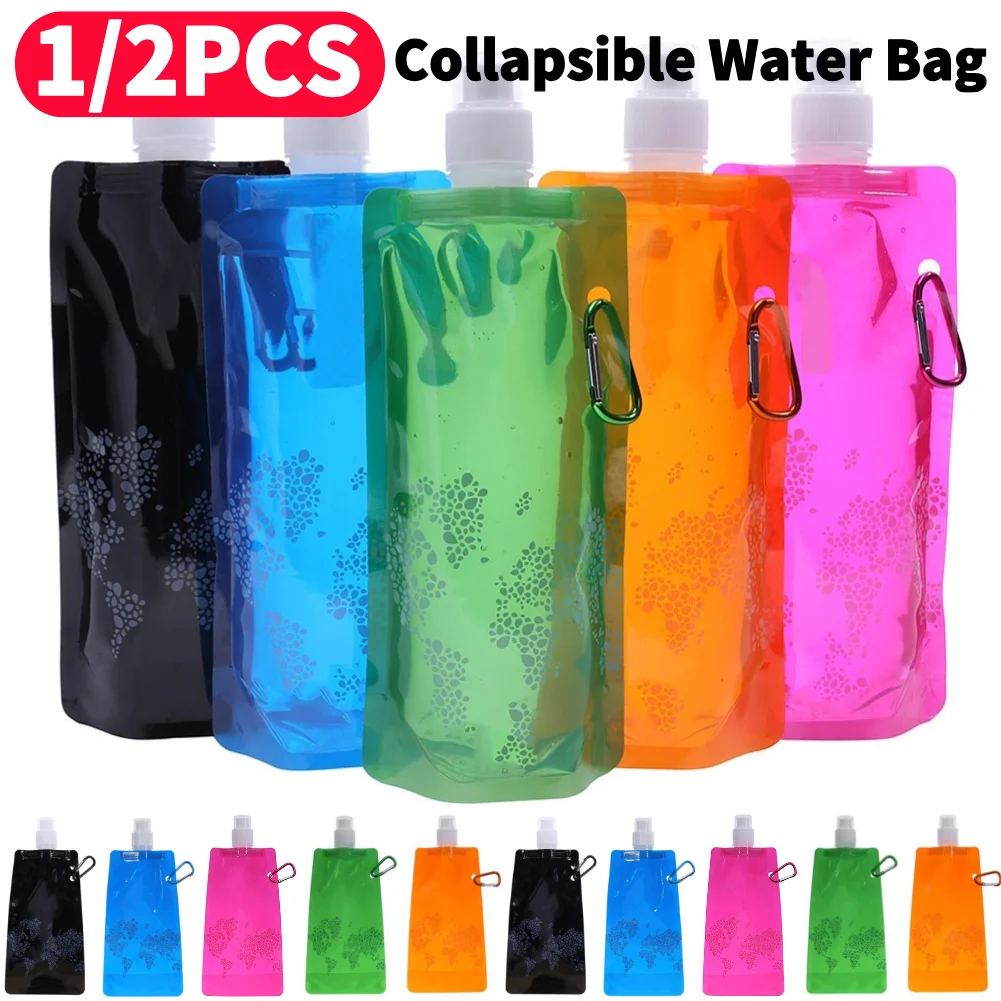 Collapsible Drinking Water Bags Foldable Sports Water Bottle Reusable Canteen with Clip for Outdoor Travel Sports Hiking Camping