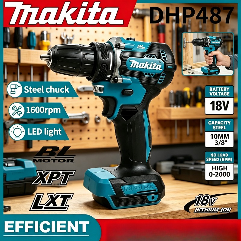 Makita DDF487 18V LXT Impact Drill Motor Compact Hammer Driver Rechargeable Screwdriver Power Tool Brushless Cordless