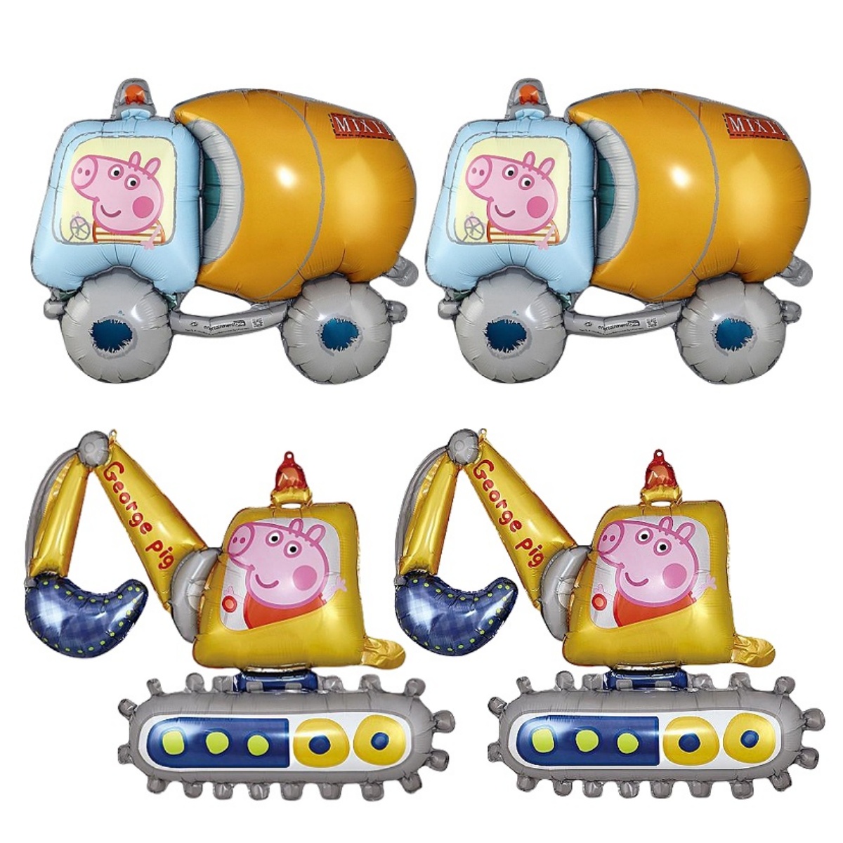 2pcs New Peppa Pig Cement Tank Truck Excavator Creative Aluminum Film Balloon Boy Party Birthday Decoration Cartoon Background