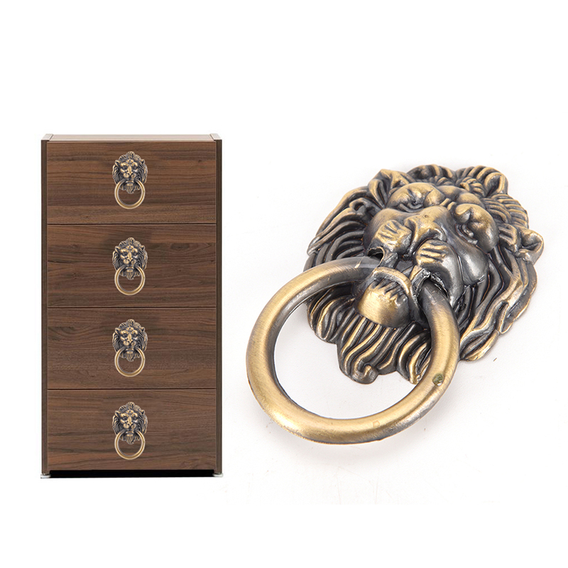 1pc Vintage Brass Lion Head Handle Door Knocker Two Dragons Frolicking Door Handle Animal Head Wooden Door Glass Door Handle