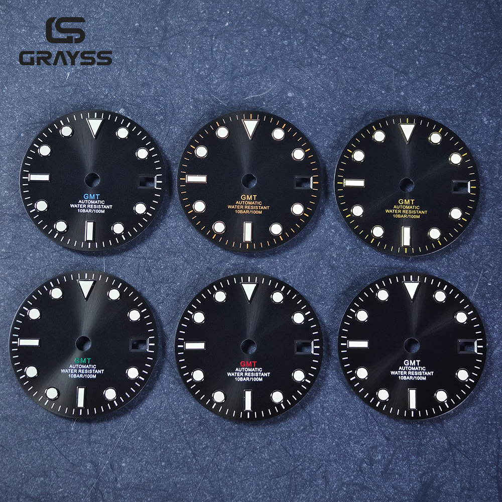 28.5mm Sunburst for SUB NH34 GMT Watch Dial Luminous SKX Watch face Movement Replacement Parts