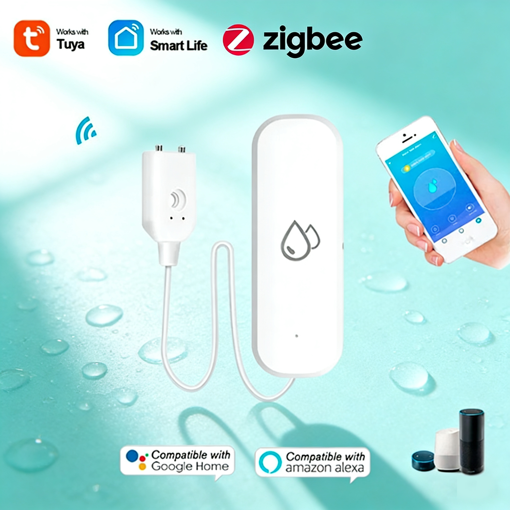 Tuya Zigbee Water Leak Sensor Flood Leak Detector Smart Life APP Water Alert Overflow Alarm Security System Home Water Leakage