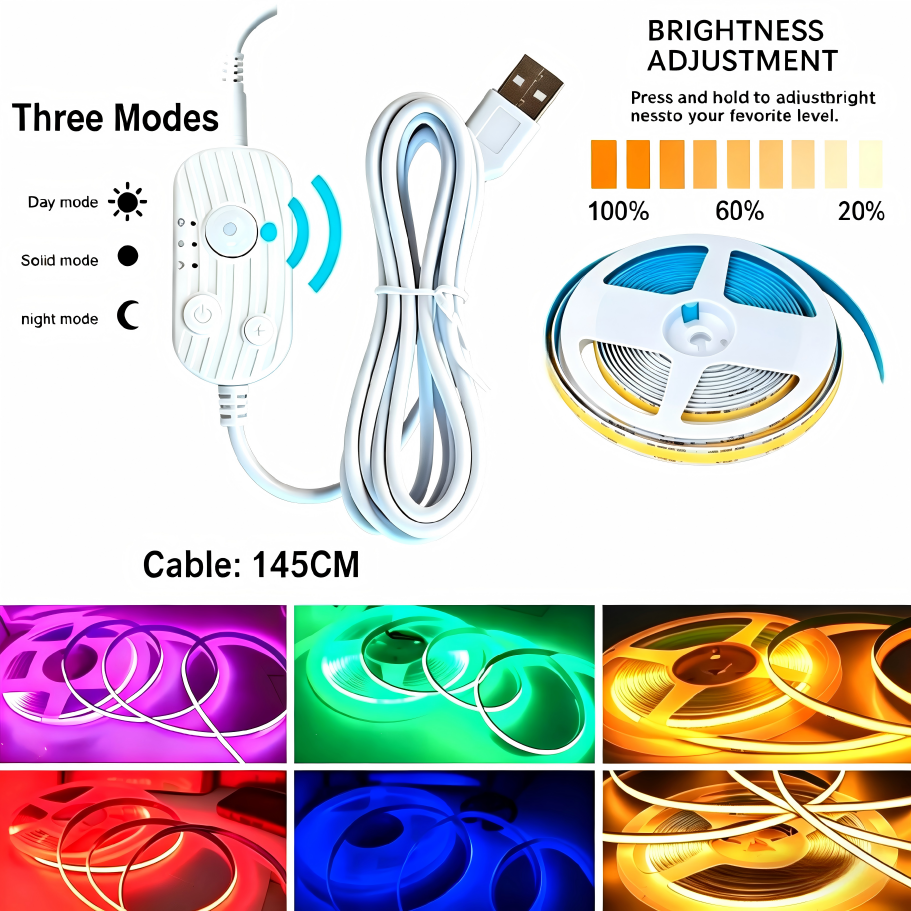 5V USB COB LED Strip Light Motion Sensor Night Light Dimmable Smart Induction Lamp for Bedroom Bedside TV Backlight Decoration