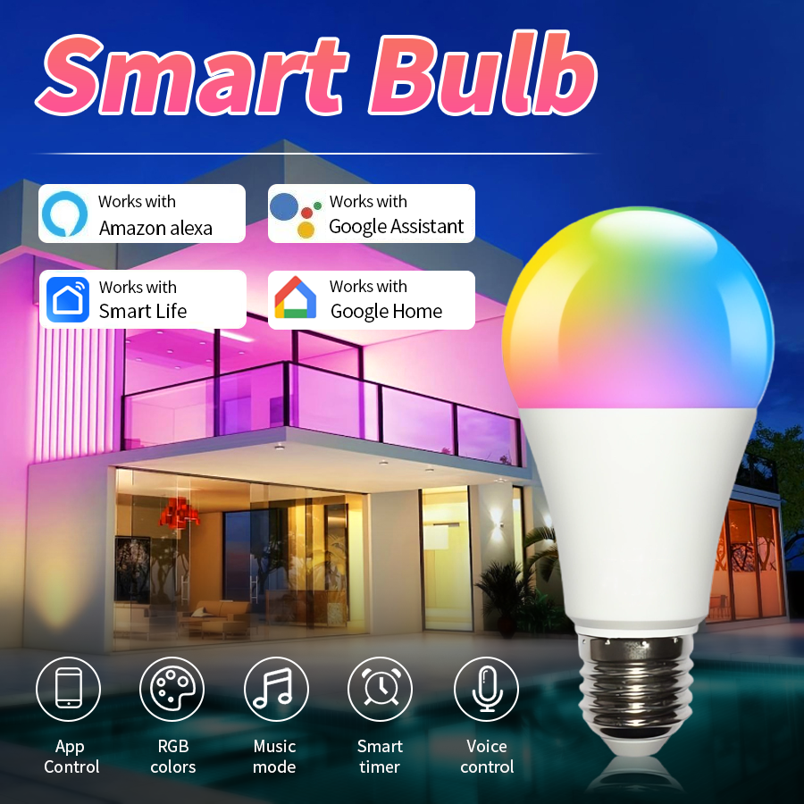 Tuya Smart Bluetooth LED Light Bulbs 220V 110V E27 Alexa LED Lamp RGB Remote Control Changeable Colorful RGB LED Lamp Smart Life lightify