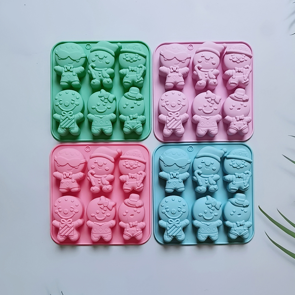 1pc 12 hole gingerbread man, cane shaped silicone mold, used for DIY candy, chocolate, cake decoration baking molds