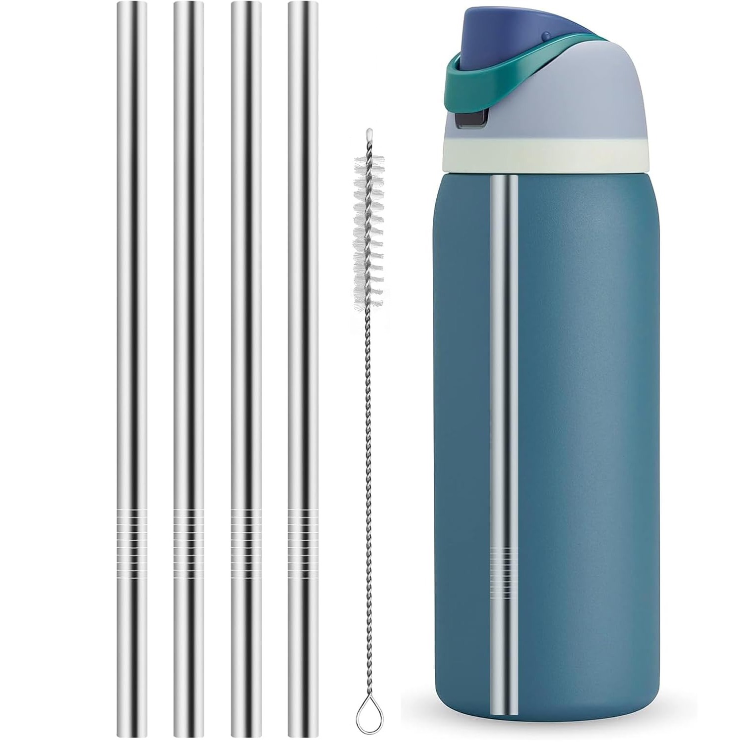 Replacement Reusable Straws for Owala FreeSip 24 oz, 32 oz, with Cleaning Brush for Owala Flip Water Bottle