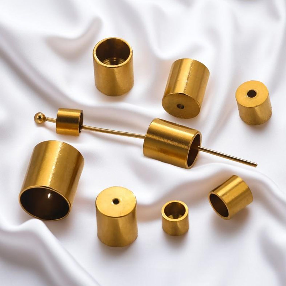 20pcs Stainless Steel Gold Plated PVD Crimp Cylinder Bead Leather End Caps Connector DIY Bracelet Jewelry Making parts Wholesale