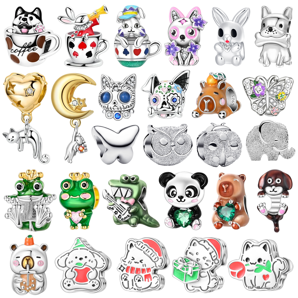 New Original 925 Sterling Silver Cute Animal Theme Cat Rabbit Butterfly Owl Fish Dog Elephant Bead fit DIY Women's Jewelry Gifts
