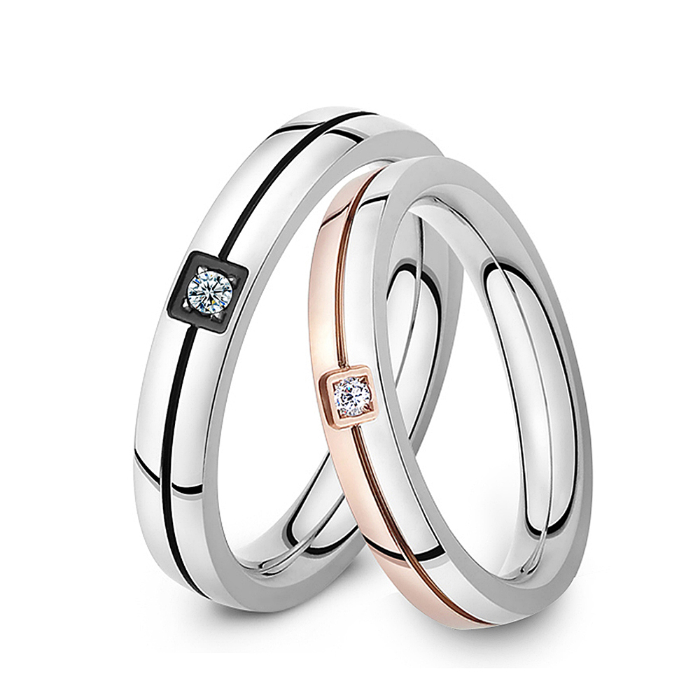 Classic Cubic Zirconia Ring 316L Stainless Steel Shinning Crystal Couple Ring Forever Love For Romantic Wedding Rings AR19102