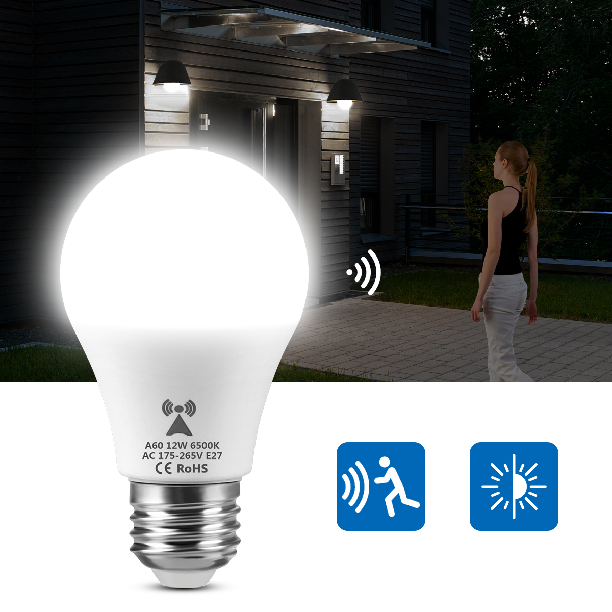 220V Microwave Radar Detection LED Night Light Bulb E27 12W Auto Smart Infrared Lamp Built-in Radar Sensors Home Lighting lightify