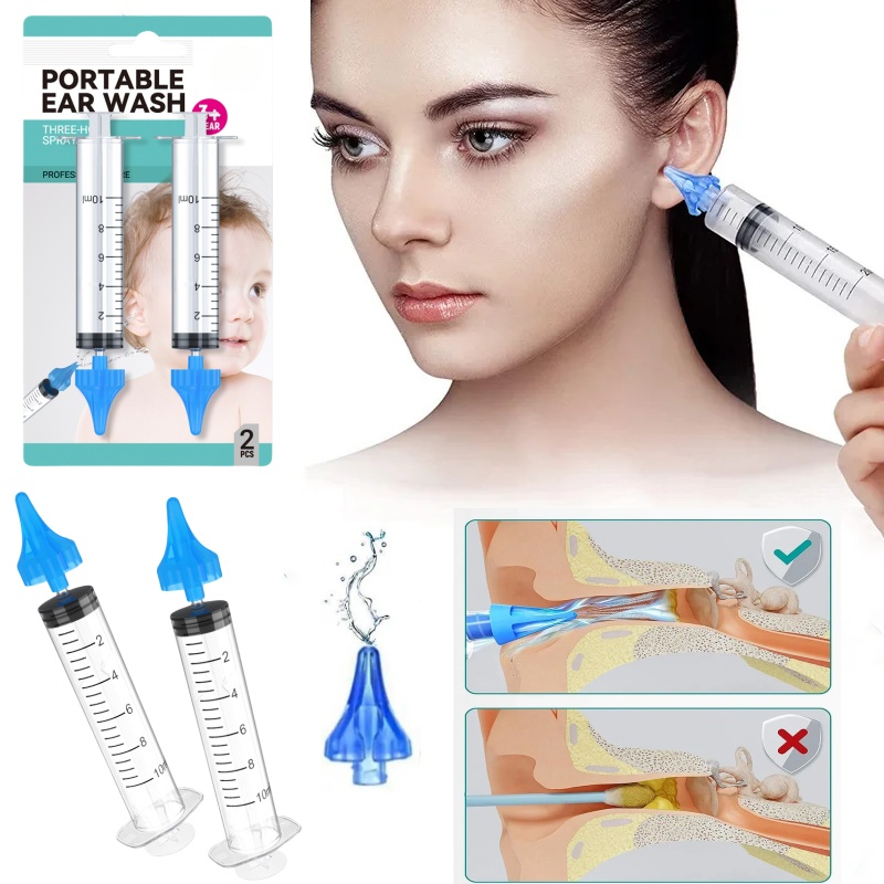 2Pcs Baby Ear Syringes for Removing Ear Wax Children Water Irrigation Ear Cleaning Flusher Tool with Silicone Tip
