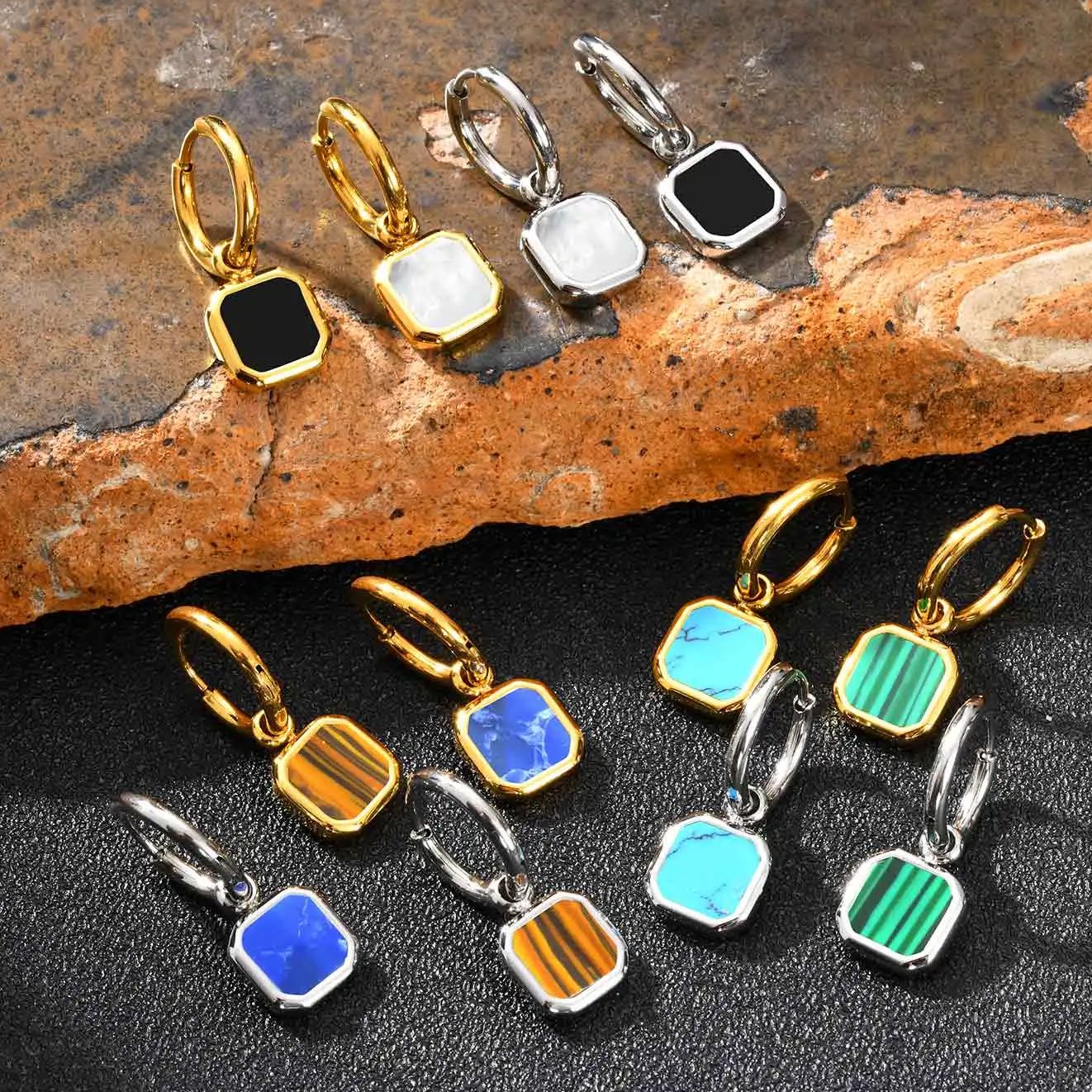 Vnox 1pc Men's Handsome Small Drop Earrings Stainless Steel Colored Acrylic Geometry Pendants Lightweight Male Accessory