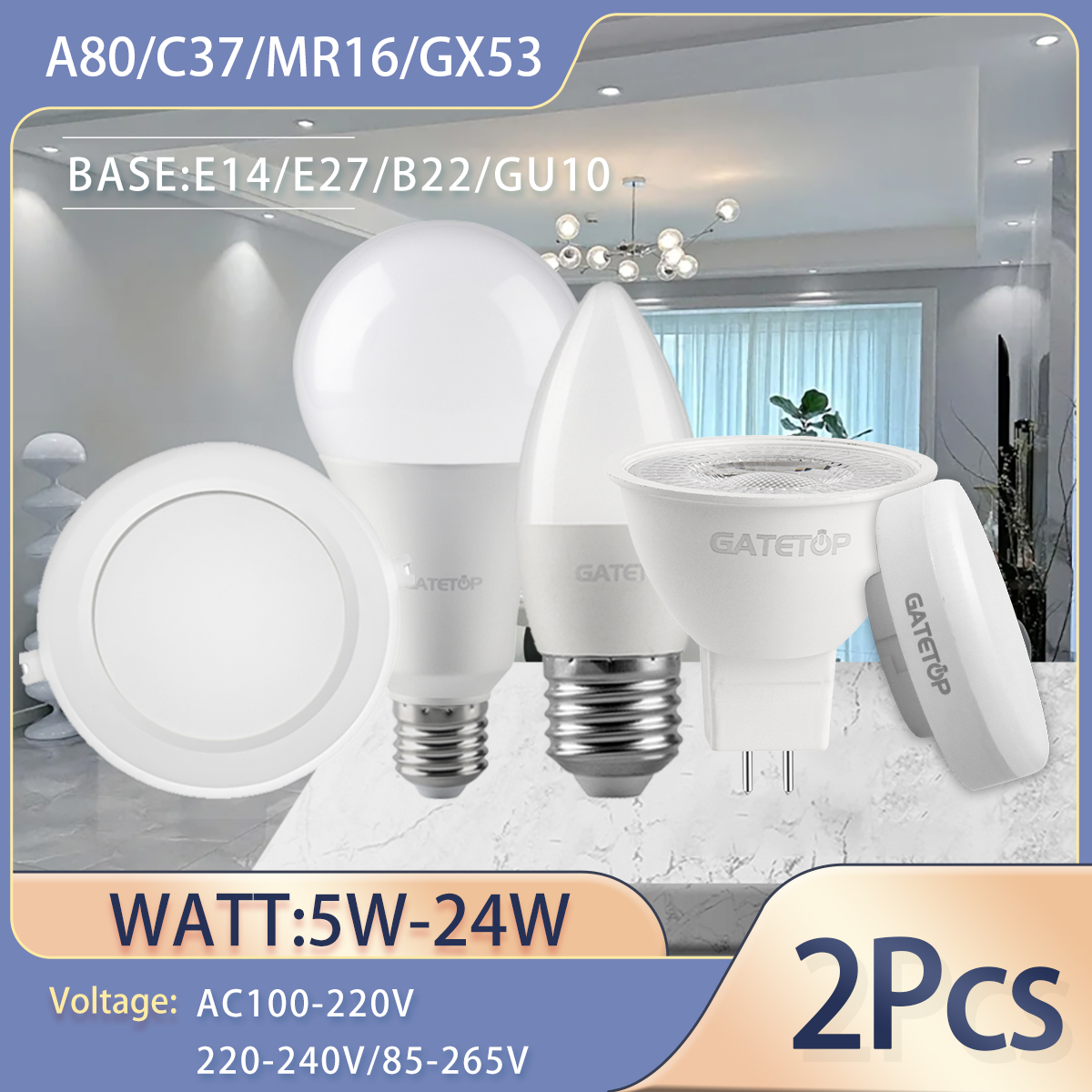 2PCS Led Spotlight GU10 MR16 AC85-265V Downlight Bulb E27 E14 Spot GU5.3 GU10 Lamp Lighting Indoor Home Decoration Bombillas