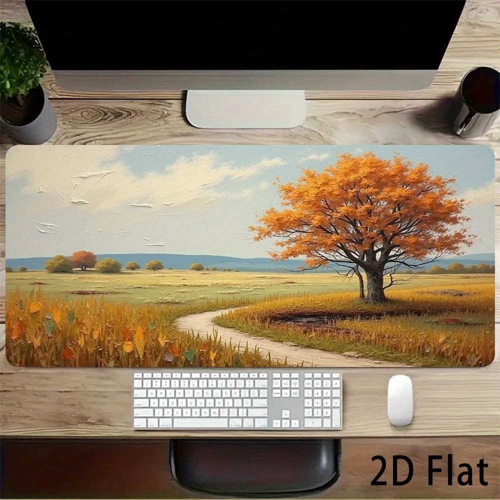 Impressionist Autumn Countryside Tree Large Gaming Mouse Pad,Non-Slip Extended Desk Mat for Office, Scenic Fall Art Keyboard Pad